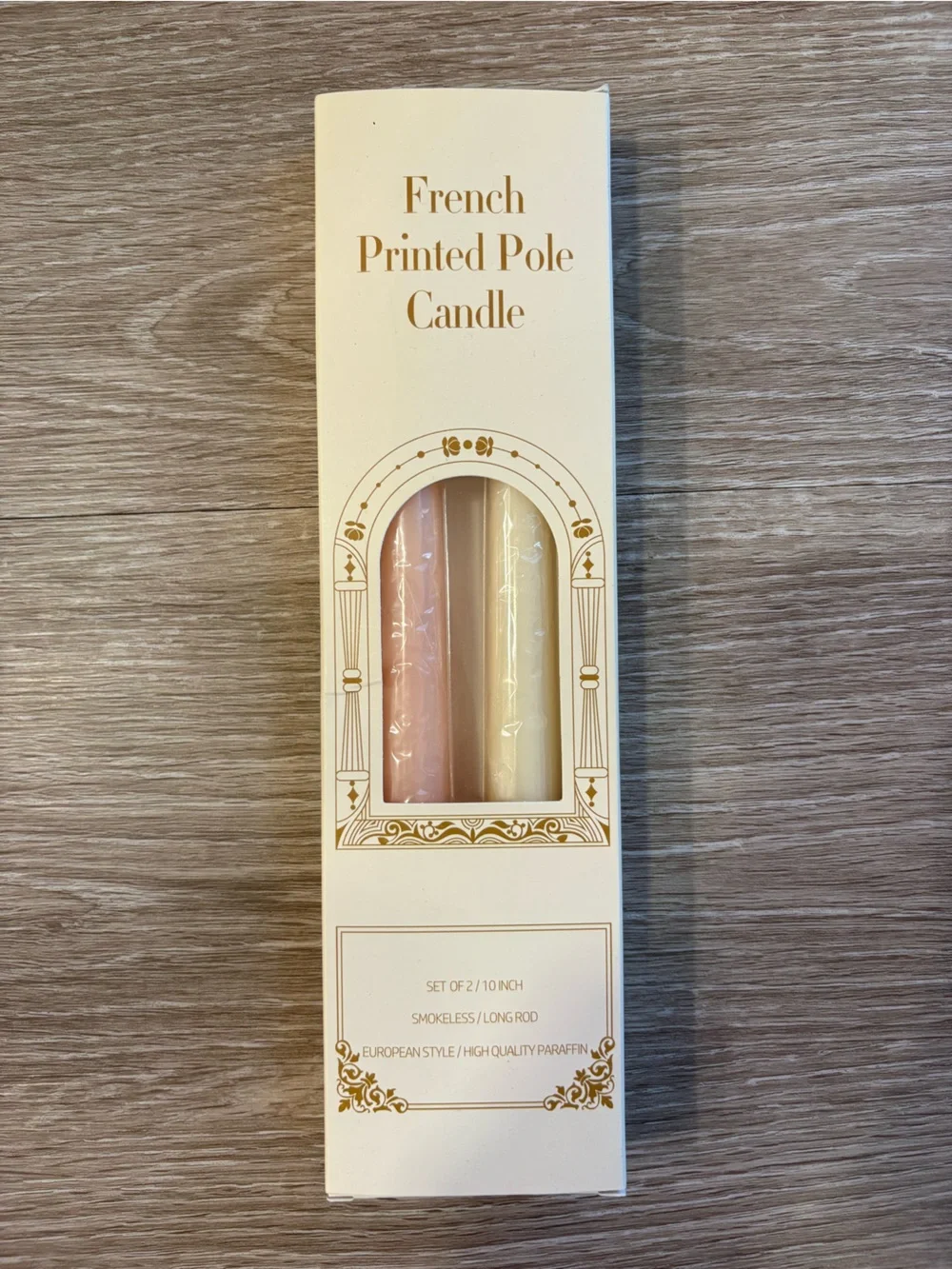 French Printed Pole Candle Set - Pink & Cream
